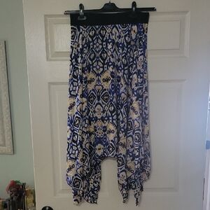 Womens Asymmetrical Printed Blue and Cream Skirt